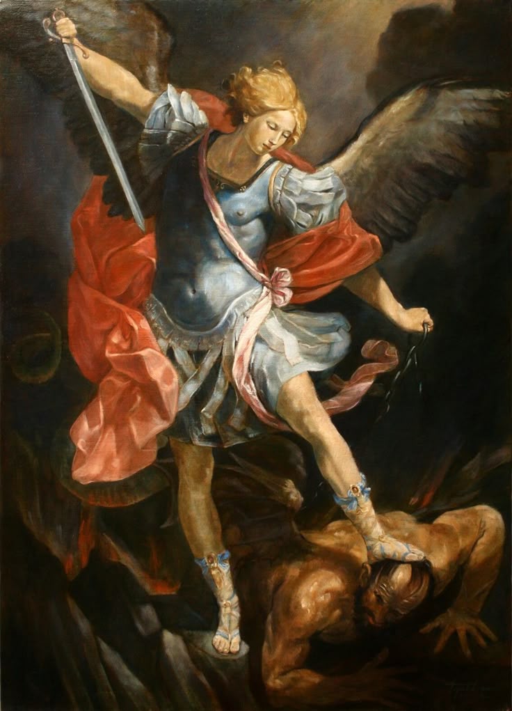Saint Michael casting down the dragon